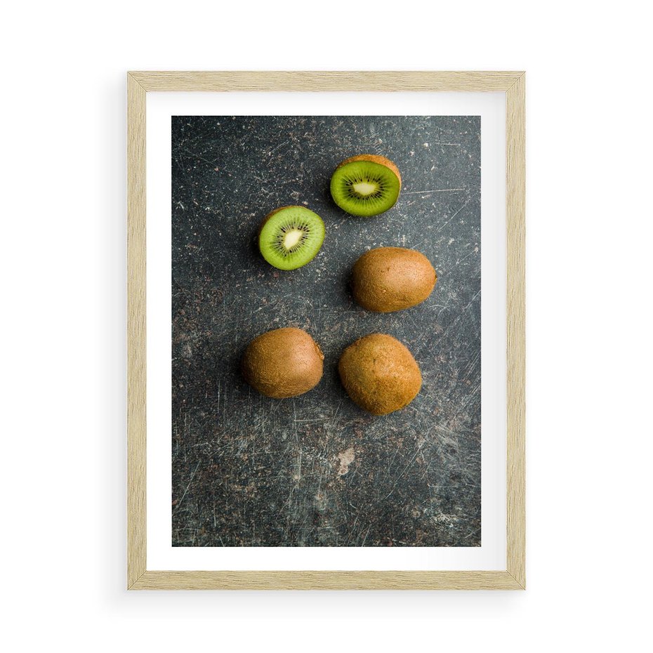 Plakat w ramie 50x70 - : Zdrowe kąski - kiwi, owoce - rama drewno