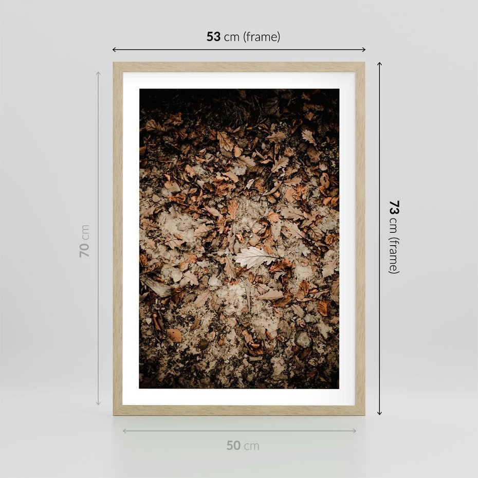 Plakat w ramie 50x70 - Suchość Liści w Brązowych Tonach - suche liście jesień brąz - rama drewno