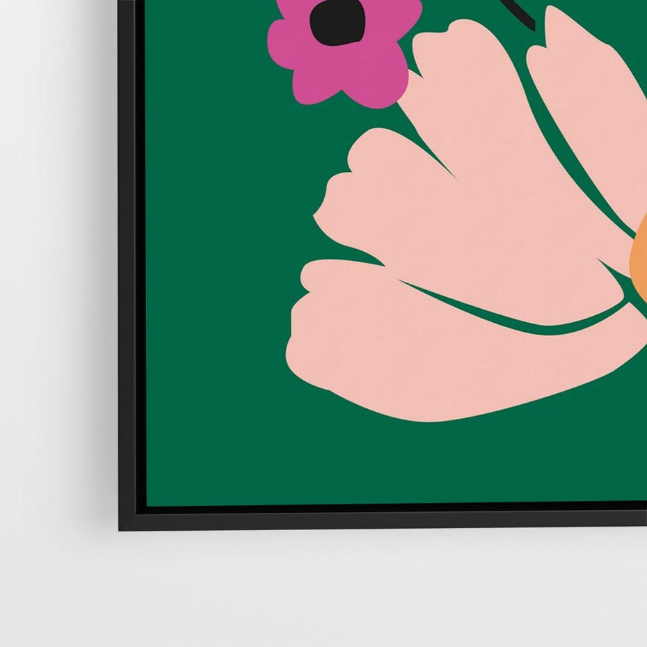 Obraz w ramie 50x50 - Rozbijające Echa - abstrakcyjne kwiaty, zielone tło - rama czarna