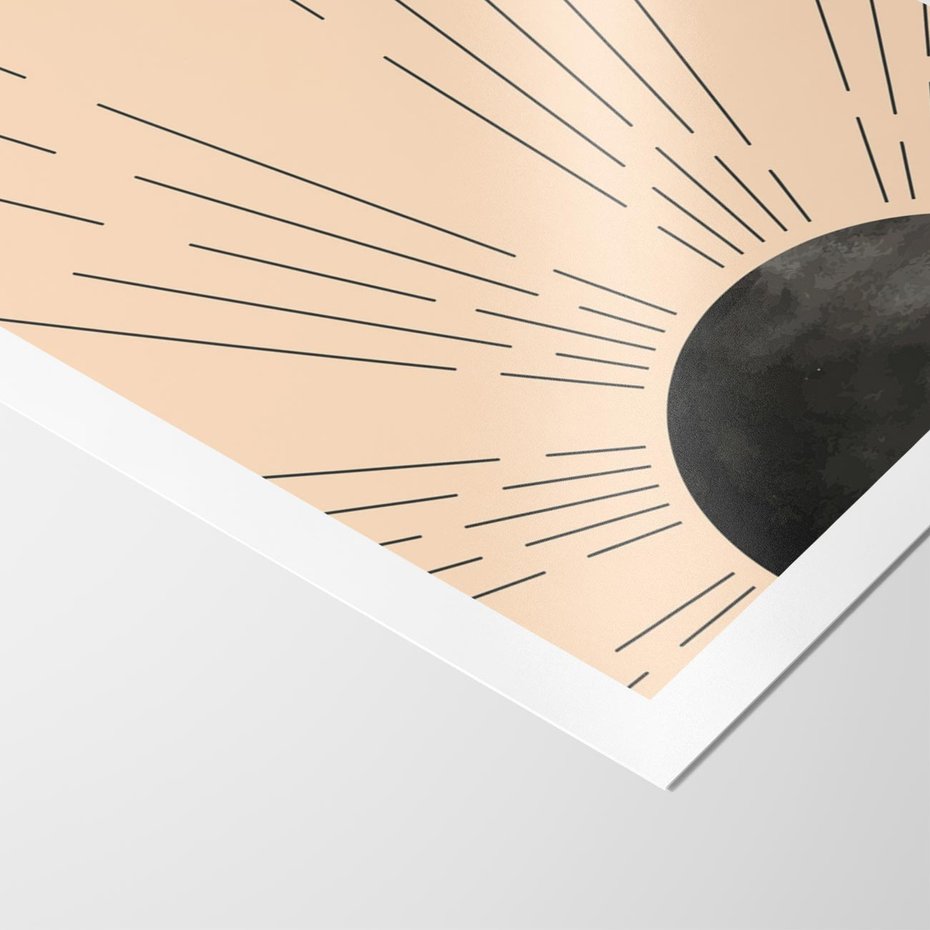 Plakat bez ramy 21x30 - Migocące Kształty Promieni - boho czarne słońce, nowoczesna grafika