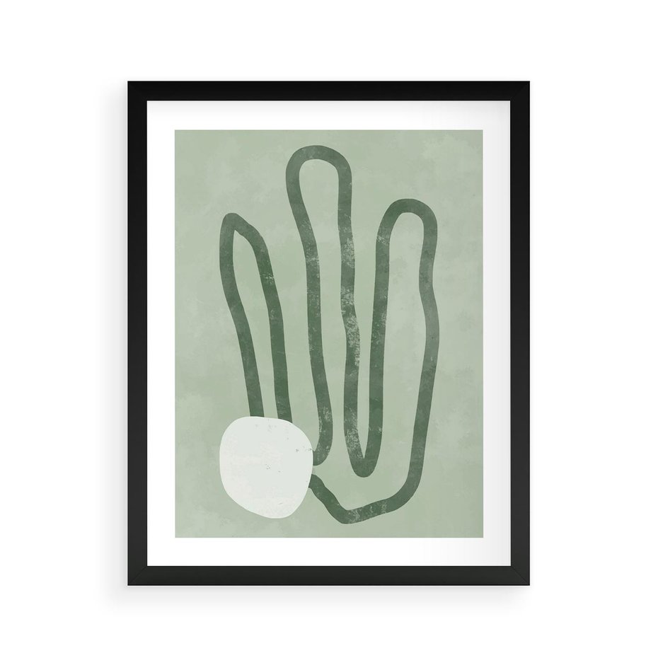 Plakat w ramie 40x50 - Spokojne Kształty Natury - zielona abstrakcja, zgaszona zieleń - rama czarna