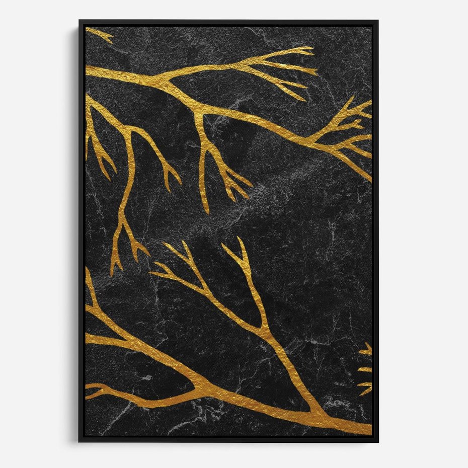Obraz w ramie 50x70 - Marmurowe Drzewa Snu - złote gałęzie, drzewa - rama czarna