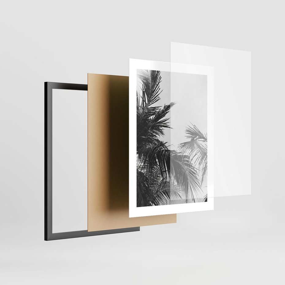 Plakat w ramie 30x40 - Palmy w Monochromii - palmy, tropikalne palmy - rama czarna