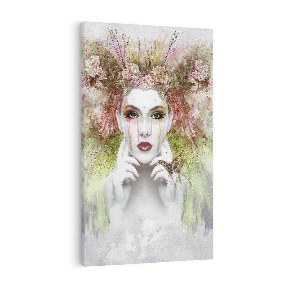 Obraz na płótnie 50x70 - Abstrakcyjna Ekspresja - Twarz w Kwiatowym Wirze - abstrakcja, twarz