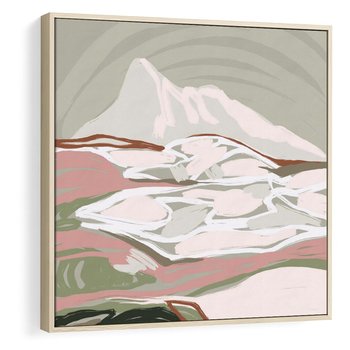 Obraz w ramie 50x50 - Szarawe Wzgórza - pastelowy krajobraz, nowoczesny plakat - rama drewno