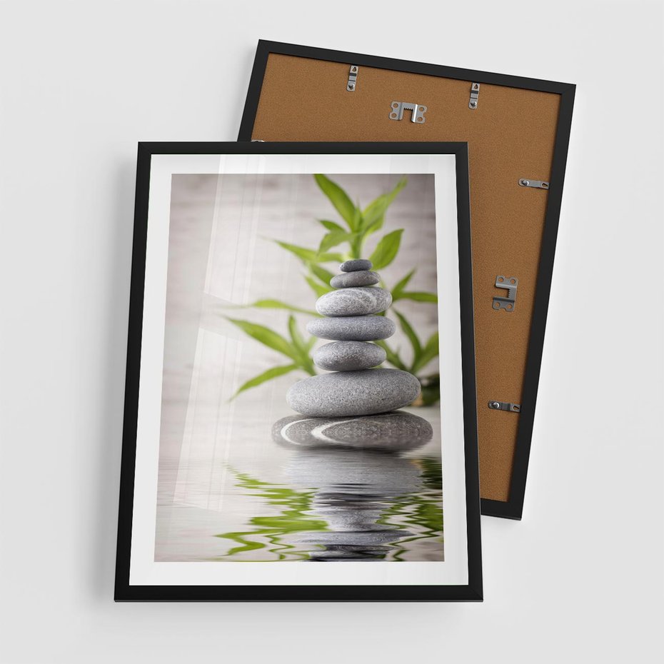 Plakat w ramie 50x70 - Spa kamienie: naturalne piękno - spa, kamienie - rama czarna