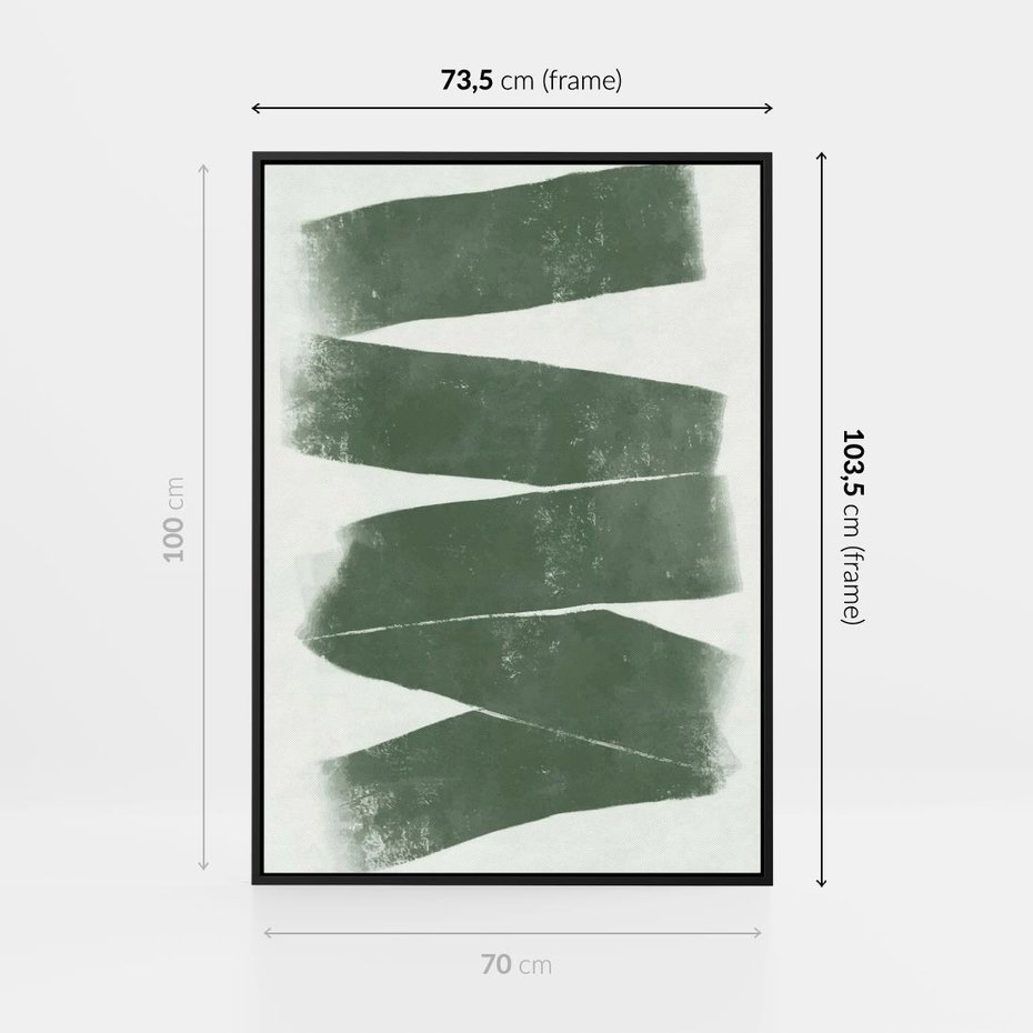 Obraz w ramie 70x100 - Zielone Refleksje - abstrakcja, zgaszony zielony kolor - rama czarna