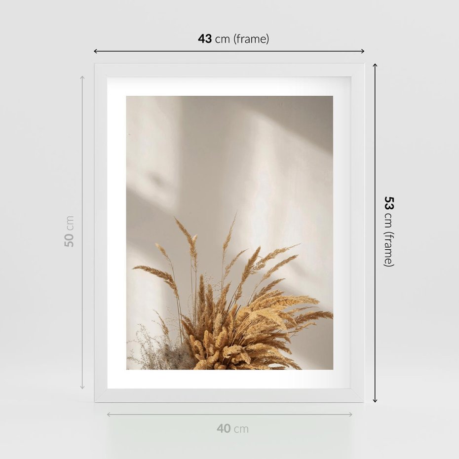 Plakat w ramie 40x50 - Natura i Elegancja: Obraz Boho - trawy, boho - rama biała