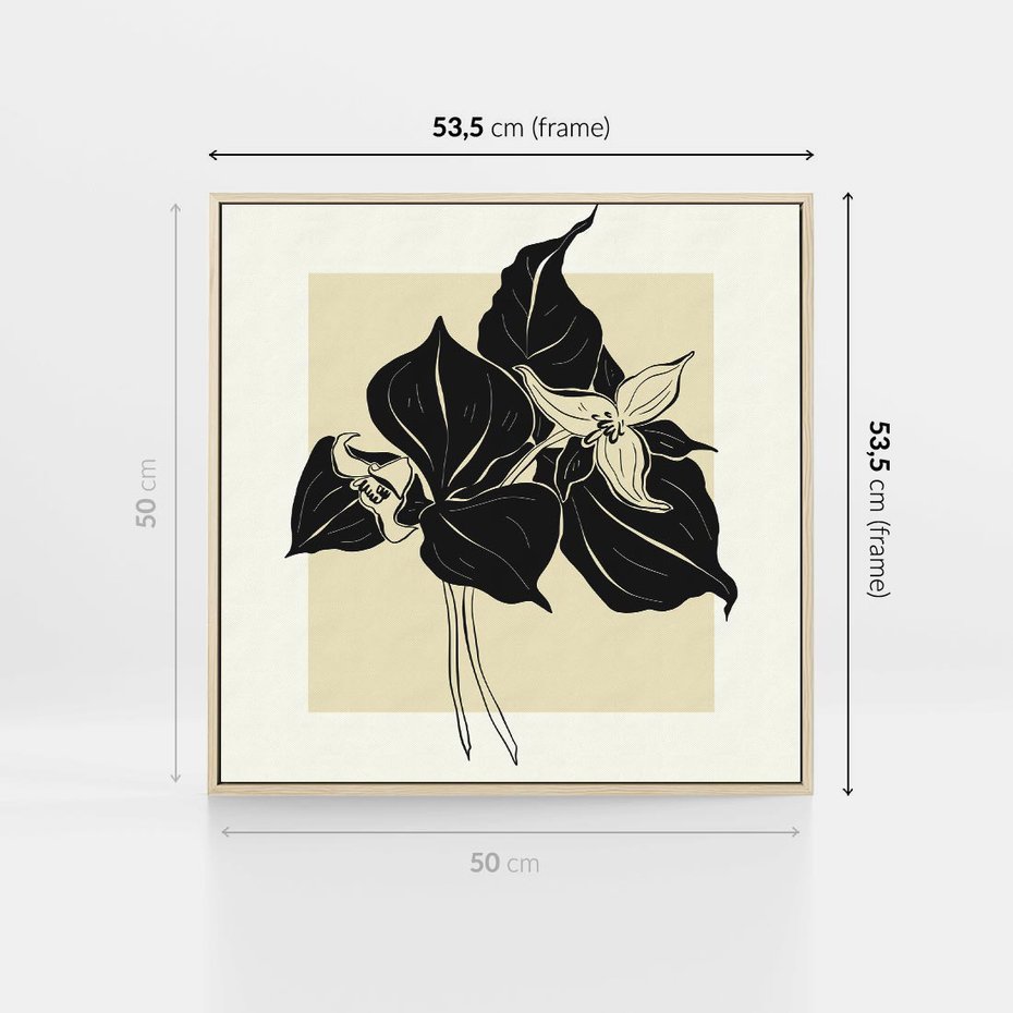 Obraz w ramie 50x50 - Ekspresja w szkicowanych kształtach - kwiaty, typografia - rama drewno