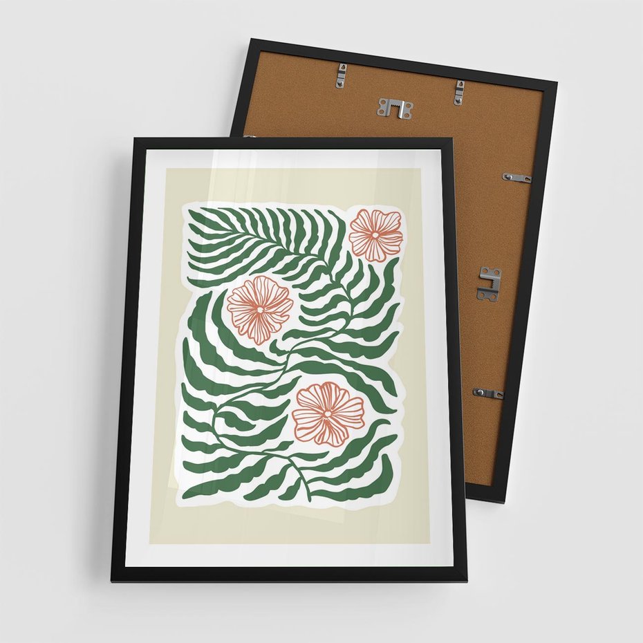 Plakat w ramie 50x70 - Migocące Wzory - abstrakcyjna kompozycja, paprocie - rama czarna