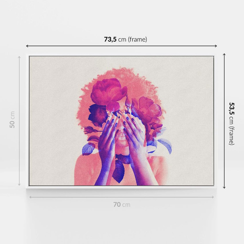 Obraz w ramie 70x50 - Kwiaty we Włosach - różowa postać, grafika - rama biała