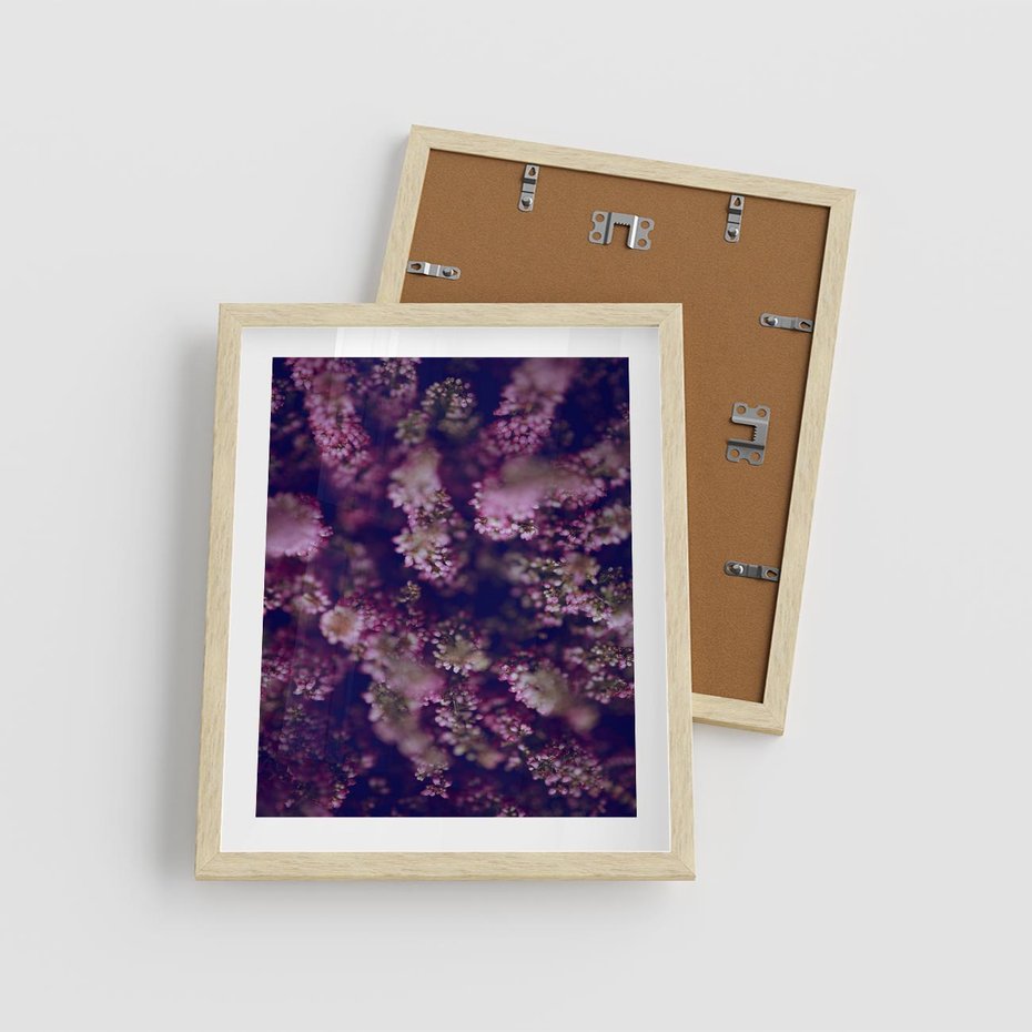 Plakat w ramie 40x50 - Wrzosowa Delikatność - wrzosy, kwiaty - rama drewno