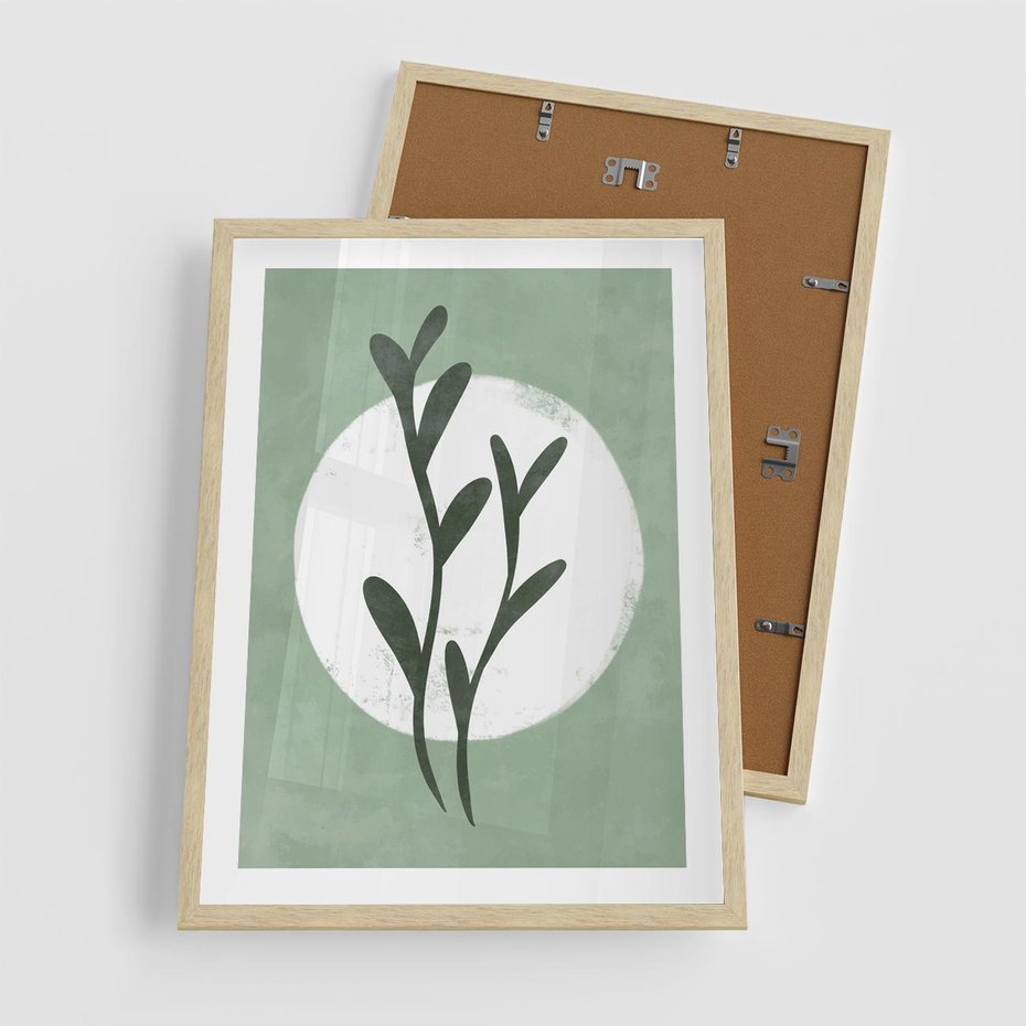 Plakat w ramie 50x70 - Kształty Zielonego Ukojenia - zielony plakat, roślinne motywy - rama drewno