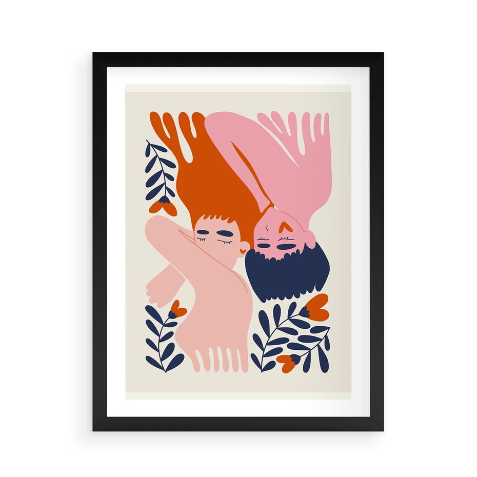 Plakat w ramie 50x70 - Miłość w Dwóch Sercach - miłość, para zakochanych - rama czarna