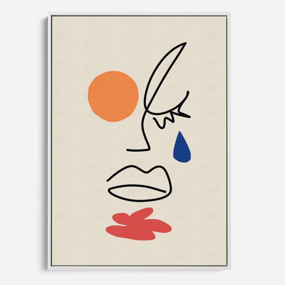 Obraz w ramie 80x120 - Impresje Plam - abstrakcyjny obraz, przypomina twarz - rama biała