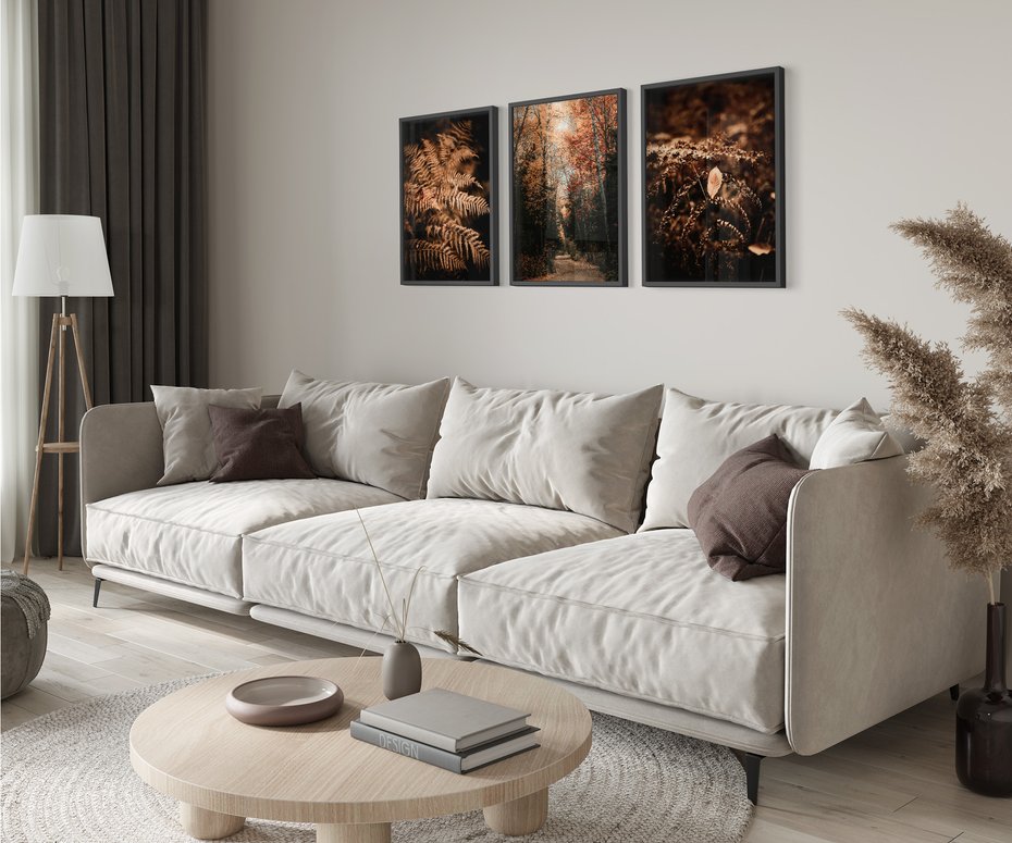 Zestaw obrazy w ramie 30x40 galeria - Bogo, jesienny, las, paprocie - rama czarna