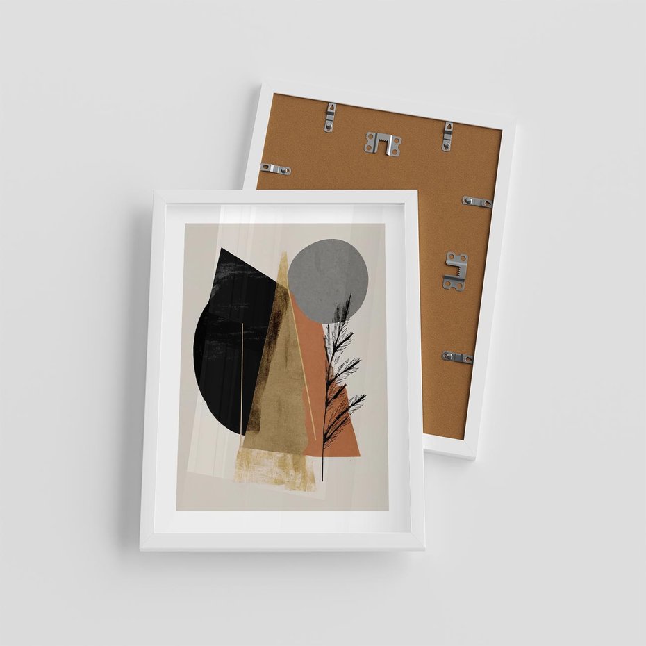 Plakat w ramie 30x40 - Wibracje Barw Ziemi - abstrakcyjny obraz, dziwne formy - rama biała