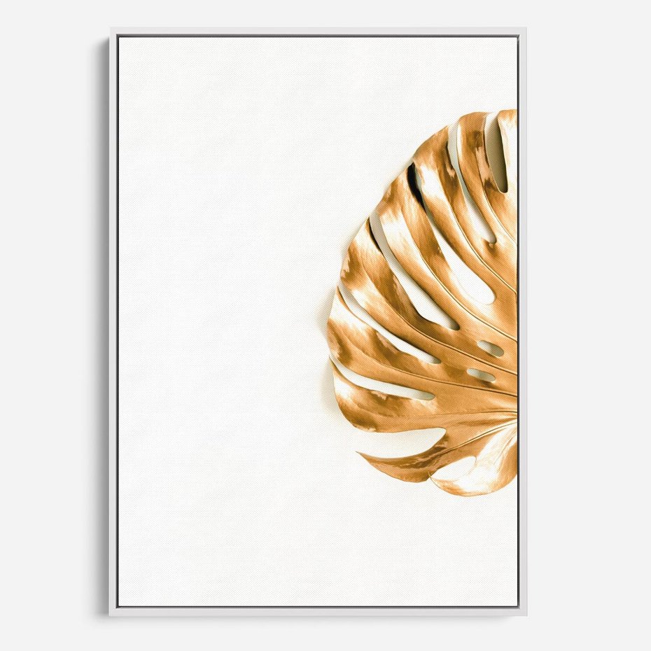 Obraz w ramie 70x100 - Przyjemność dla Oczu - złote, liście - rama biała