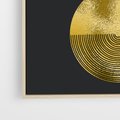 Obraz w ramie 50x50 - Migotliwe Przeniknięcia - złote koła, czarne tło - rama drewno