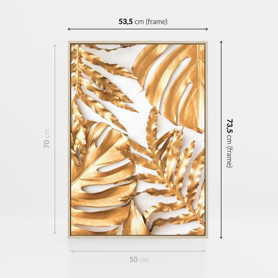 Obraz w ramie 50x70 - Monstera Złote Liście - monstera, złote - rama drewno