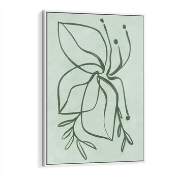 Obraz w ramie 70x100 - Energetyczne Odrodzenie Natury - abstrakcyjne delikatne zielone linie, podobne do gałęzi kwiatów - rama biała