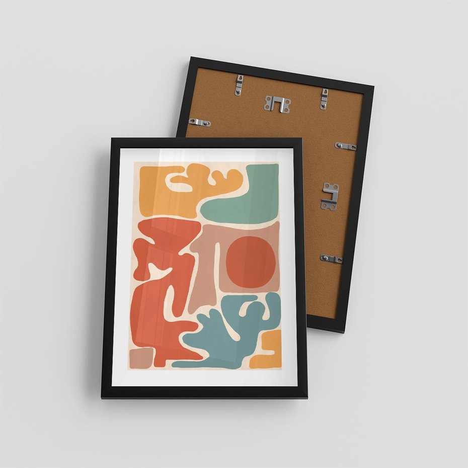 Plakat w ramie 30x40 - Pastelowa Symfonia Kształtów - abstrakcyjne kolorowe formy, pastelowe kolory - rama czarna