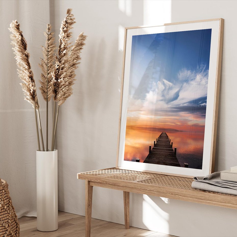 Plakat w ramie 50x70 - Magia Chwili - pomost, zachód - rama drewno