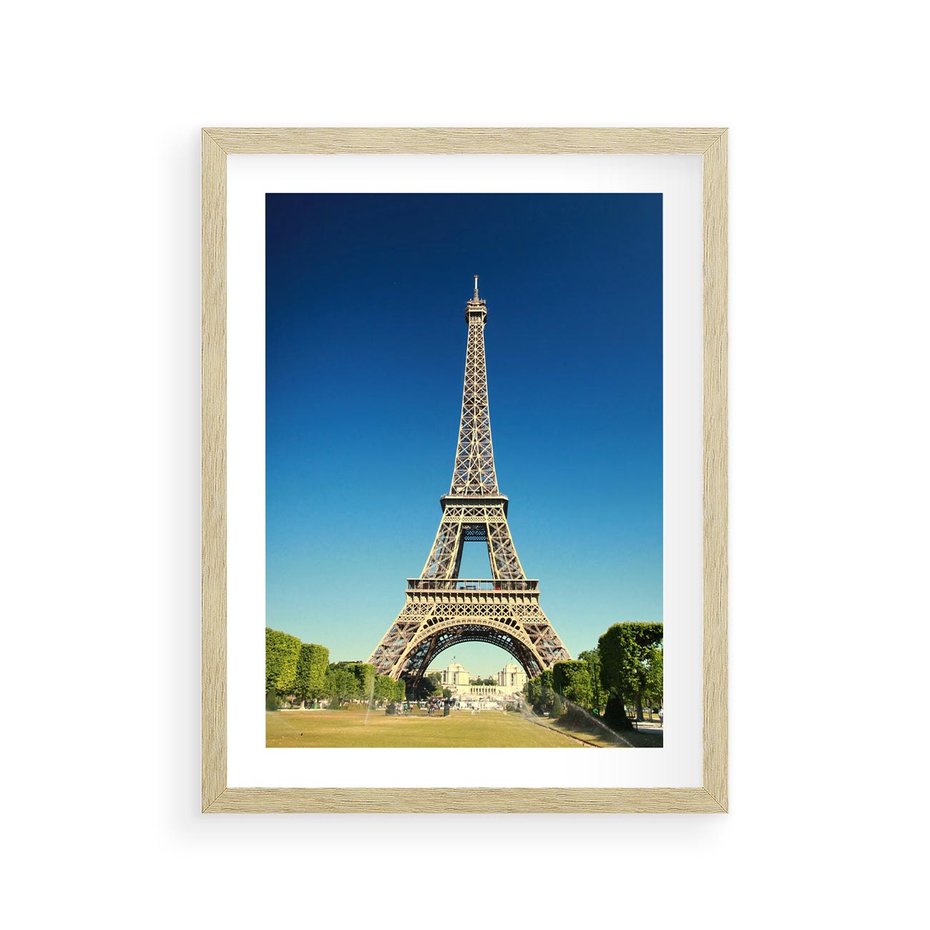 Plakat w ramie 30x40 - Ikoniczny symbol miasta - wieża, Eiffla - rama drewno