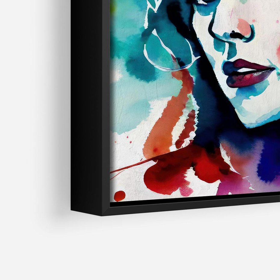 Obraz w ramie 50x50 - Abstrakcyjna ekstaza barw - abstrakcyjny portret kobiety, szkic czarną kreską - rama czarna