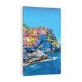 Obraz na płótnie 70x100 - Barwne Wybrzeże - nadmorskie miasto na klifie, kolorowe tęczowe budynki