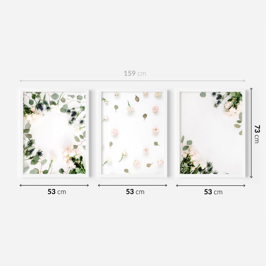 Zestaw obrazy w ramie 50x70 galeria - Białe, kwiaty, róże - rama biała