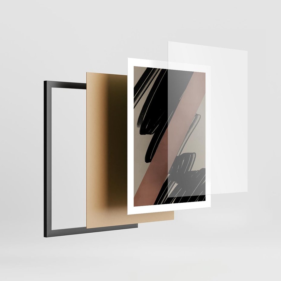 Plakat w ramie 50x70 - Mroczne Refrakcje - abstrakcja, czarne splatane linie - rama czarna