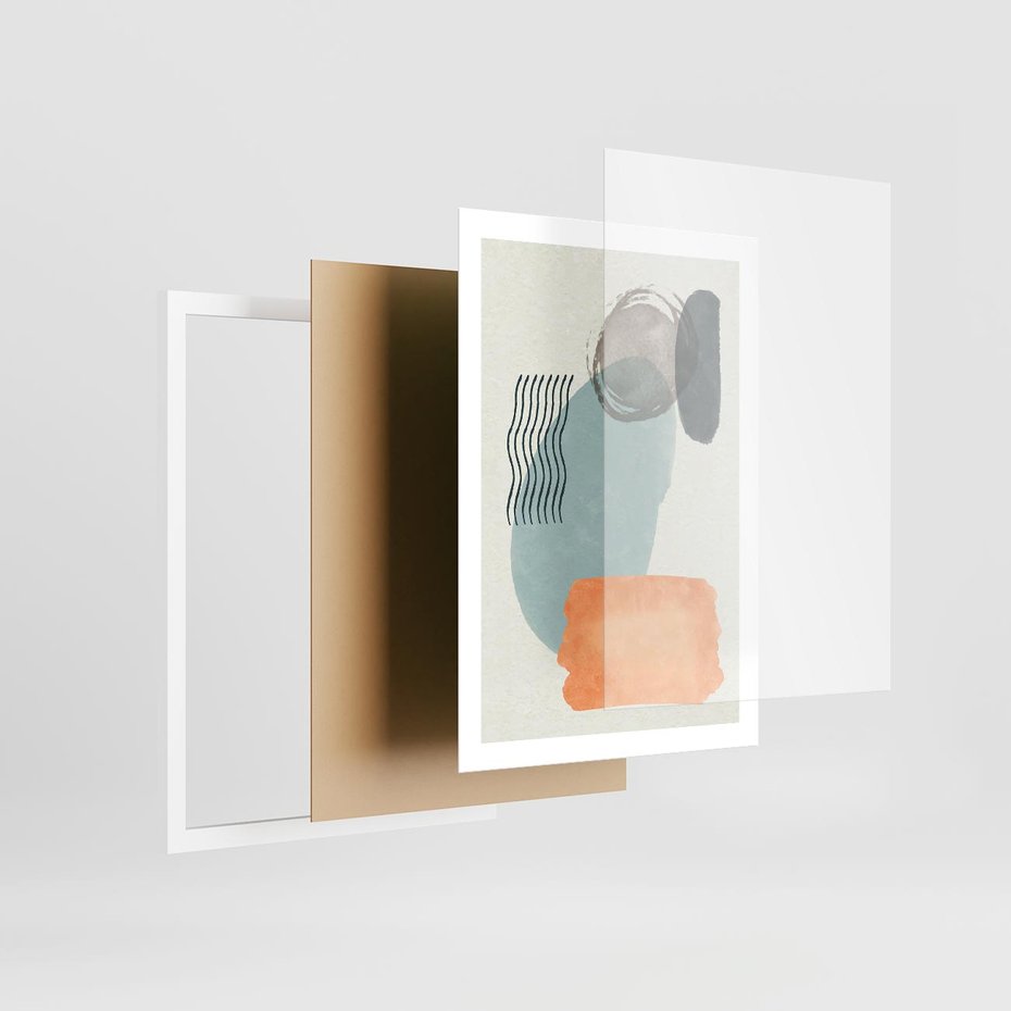 Plakat w ramie 50x70 - Kształtujące Plamy - geometryczne elementy, stonowane ziemiste kolory - rama biała