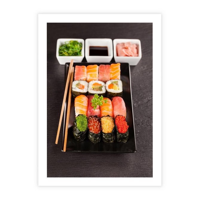 Plakat bez ramy 21x30 - Kulinarne podróże do Japonii - sushi, japonia
