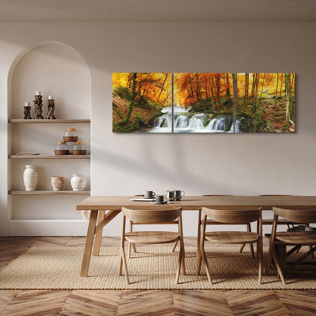 Obraz na płótnie 120x40 - Jesienny wodospad w lesie - jesień, wodospad