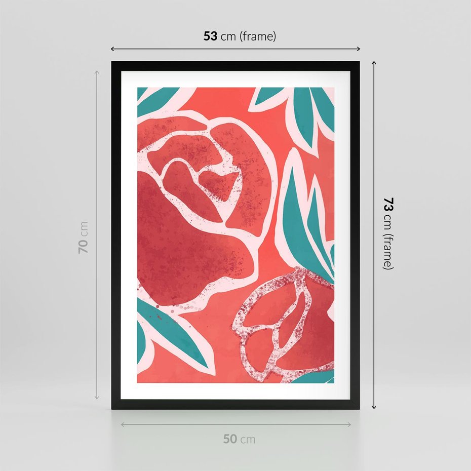 Plakat w ramie 50x70 - Rozkwitające Kształty - nowoczesny plakat, abstrakcyjne róże - rama czarna