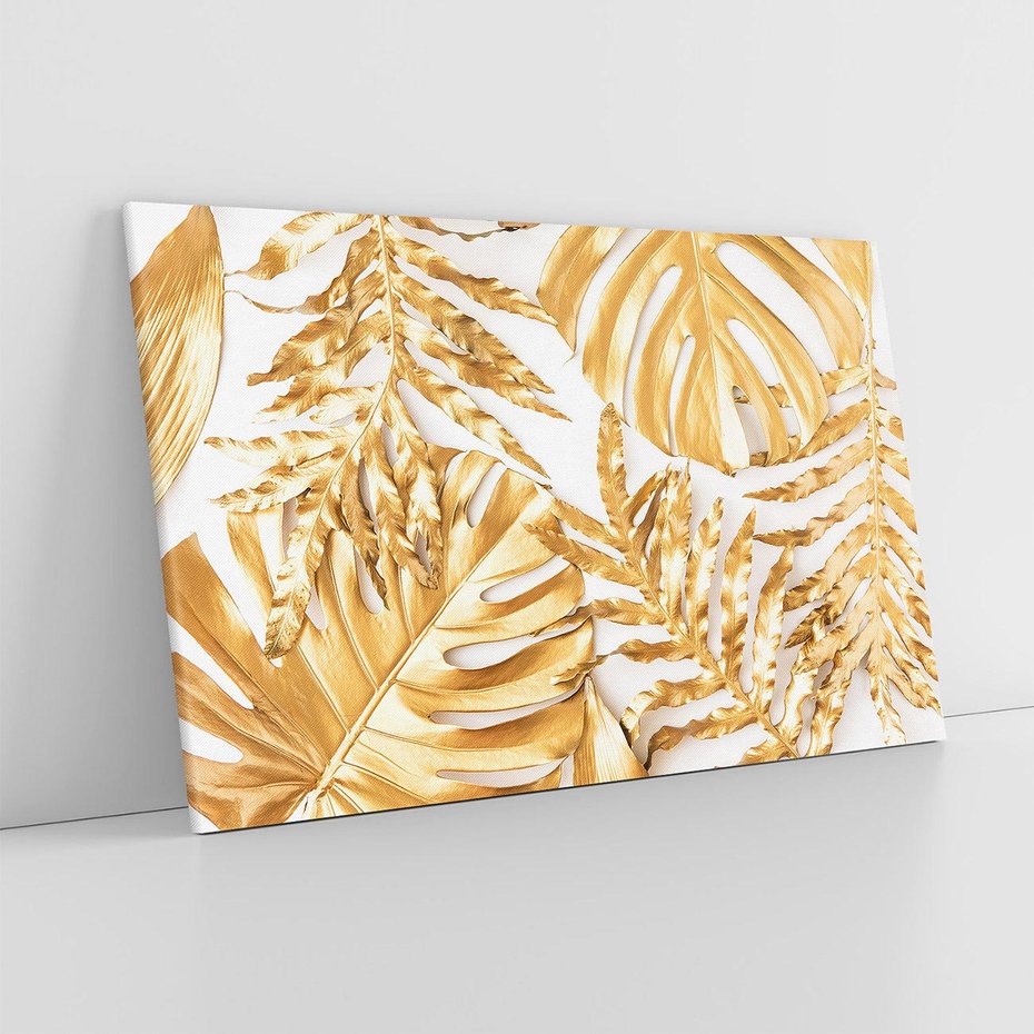 Obraz na płótnie 70x50 - Monstera Złote Liście - monstera, złote