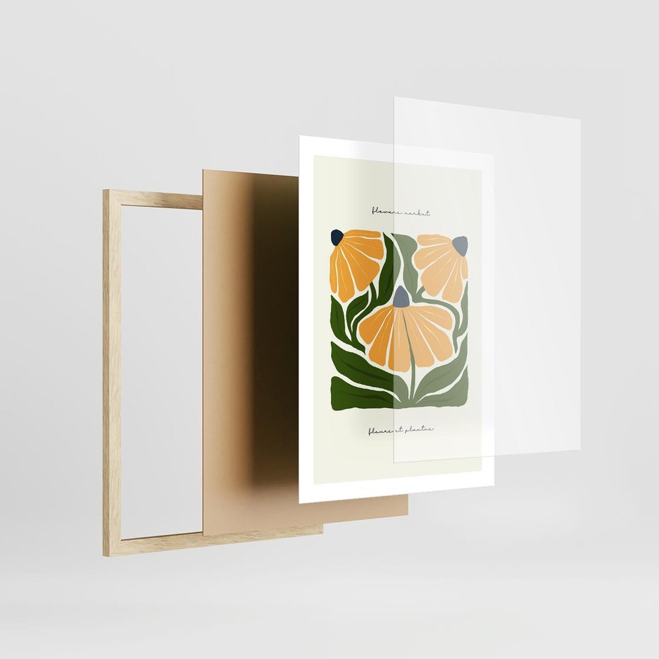 Plakat w ramie 50x70 - Kreatywne Wibracje - sztuka nowoczesna, kolorowe kwiaty - rama drewno