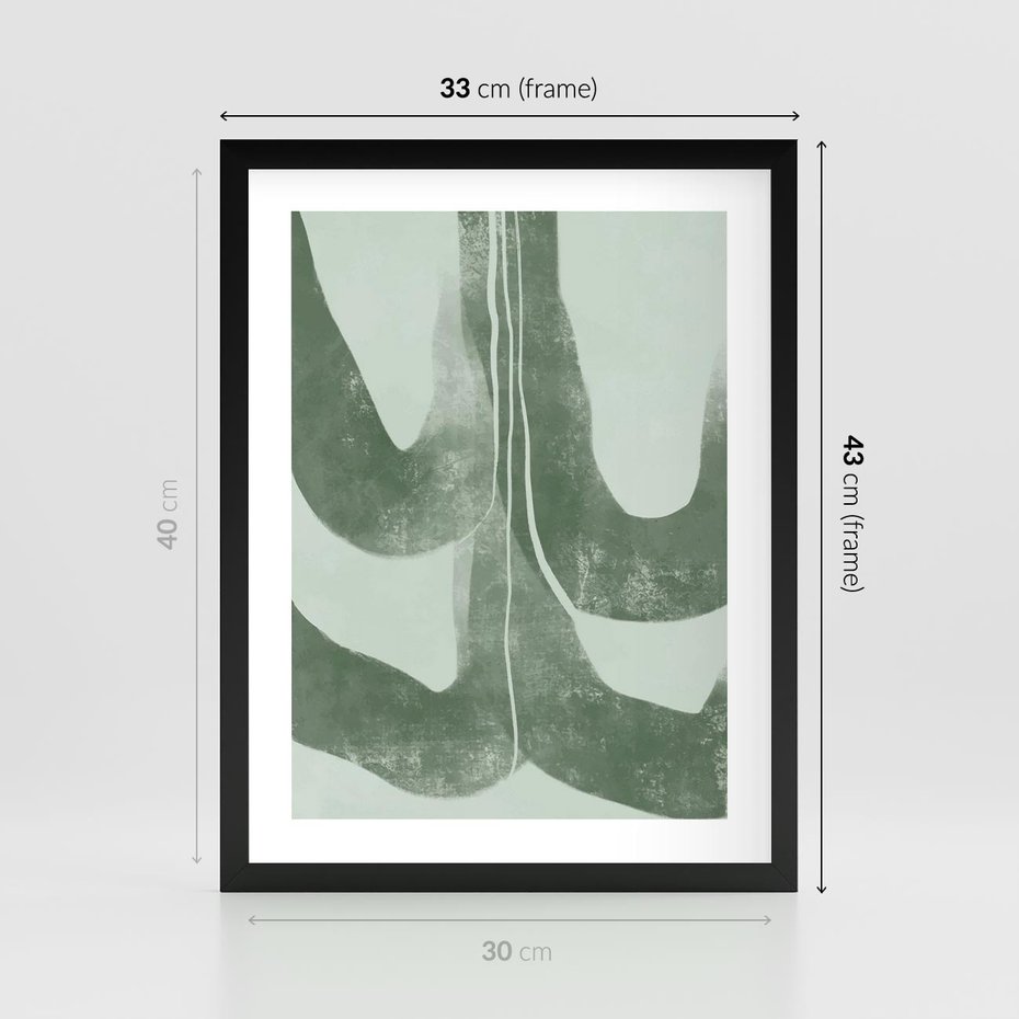Plakat w ramie 30x40 - Nurtująca Kompozycja Zieleni - abstrakcyjne delikatne zielone linie, podobne do gałęzi kwiatów - rama czarna