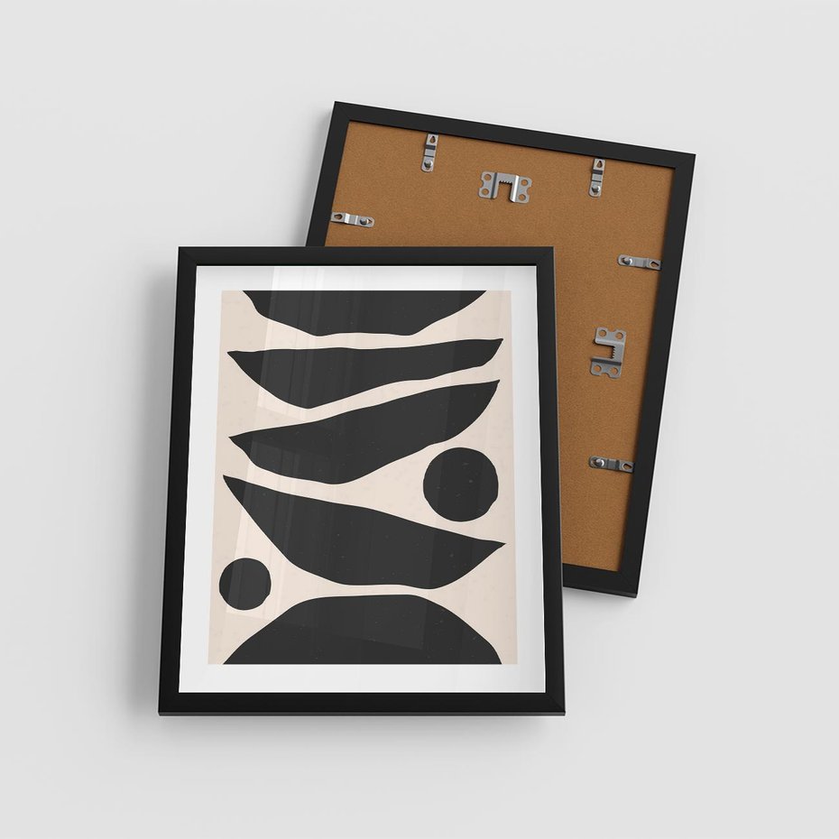 Plakat w ramie 40x50 - Modernistyczna Abstrakcja w Czerni i Bieli - abstrakcja, czarno biała grafika - rama czarna