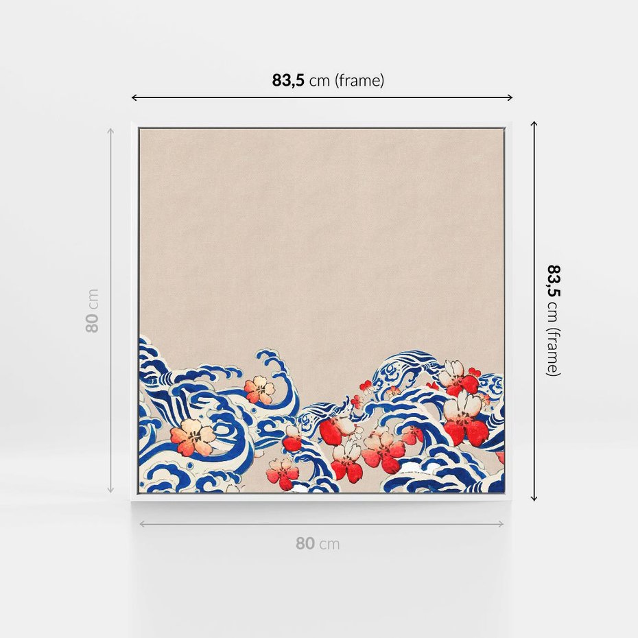 Obraz w ramie 80x80 - Japońska Harmonia: Falujące Kwiaty - japonia, orientalne kwiaty wiśni - rama biała