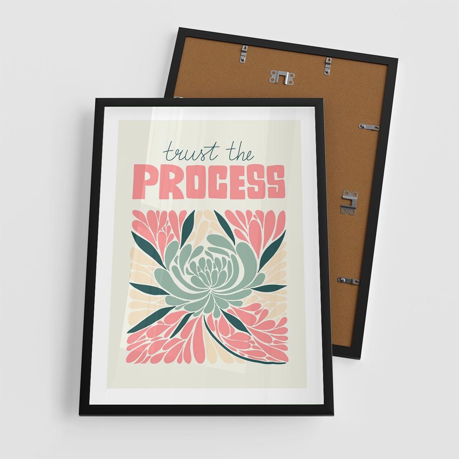 Plakat w ramie 50x70 - Rozbijające Barwy - abstrakcyjny pastelowy kwiat, wyrazista typografia - rama czarna