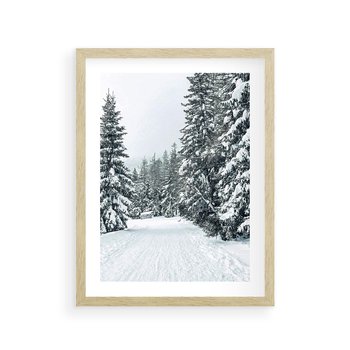 Plakat w ramie 50x70 - Magia Zimy na Obrazie - las, zima - rama drewno