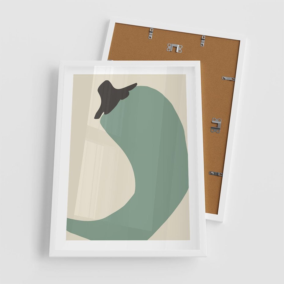 Plakat w ramie 50x70 - Granice Akwareli - abstrakcyjny minimalistyczny obraz, zielona papryczka - rama biała