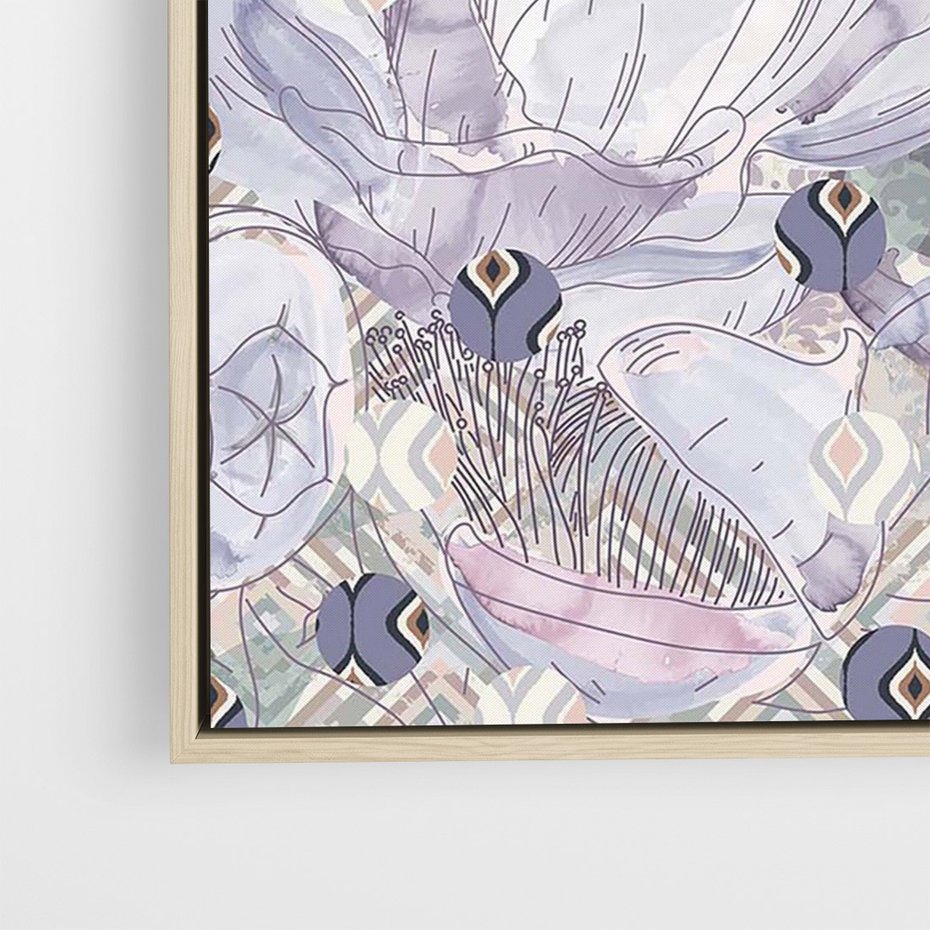 Obraz w ramie 50x70 - Malowane oddechy istnienia - pomieszane tekstury, kwiatowe elementy - rama drewno