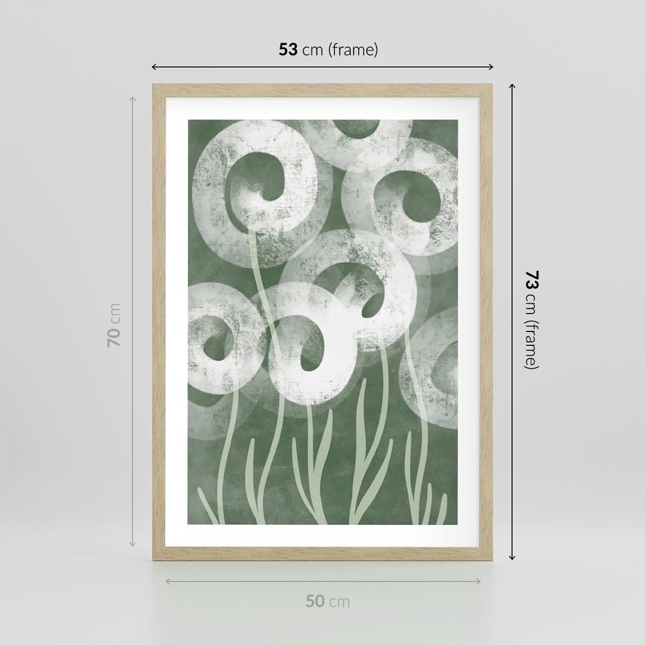 Plakat w ramie 50x70 - Spokojne Plamy Natury - zielony plakat, roślinne motywy - rama drewno