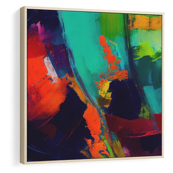 Obraz w ramie 80x80 - Abstrakcyjne wizje czasu - żywe radosne kolory, plamy kolory - rama drewno