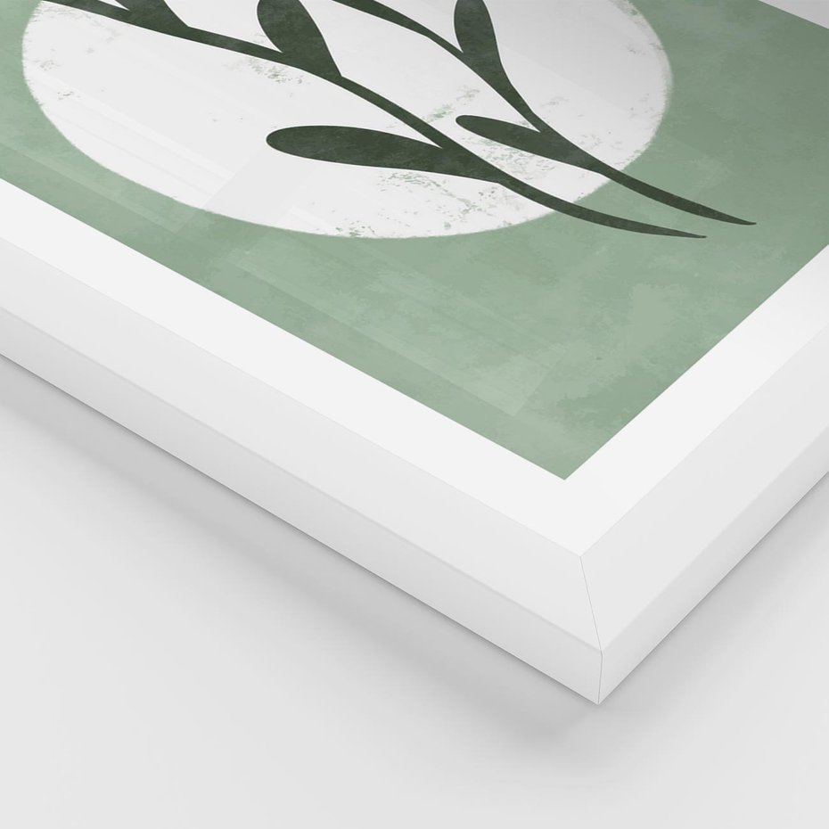 Plakat w ramie 30x40 - Kształty Zielonego Ukojenia - zielony plakat, roślinne motywy - rama biała