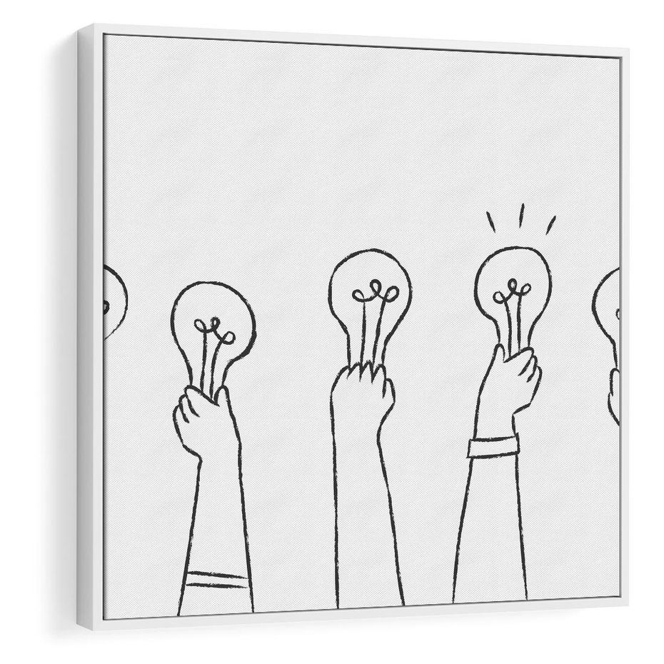 Obraz w ramie 50x50 - Idea w Rękach - szkic, grafika - rama biała