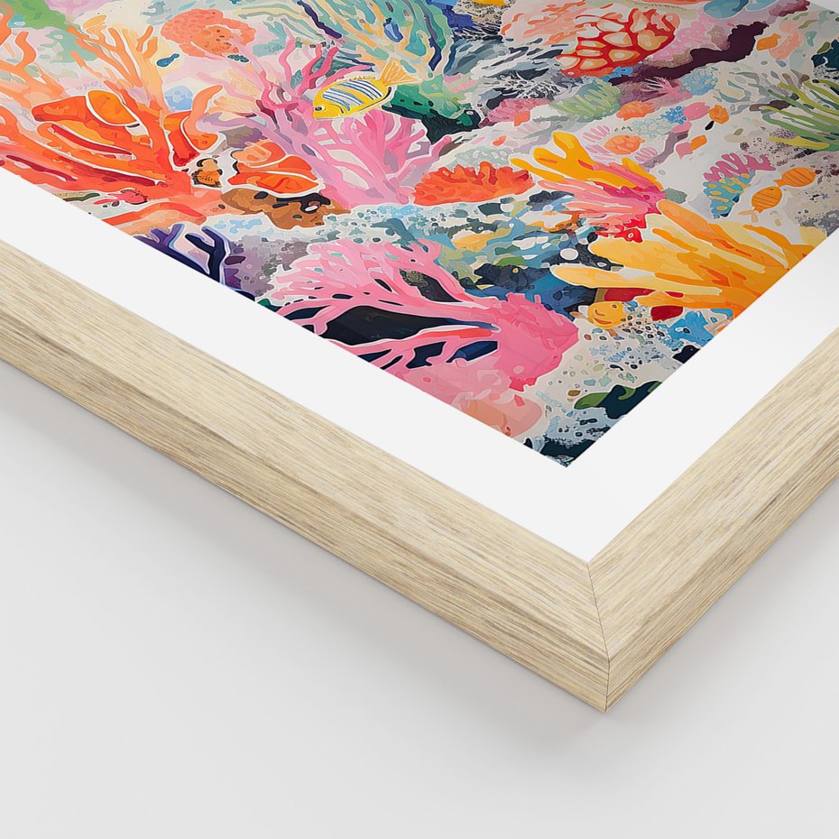 Zestaw obrazy w ramie 50x70 galeria - morze, rybki, akwarela, rafa, koralowa - rama drewno